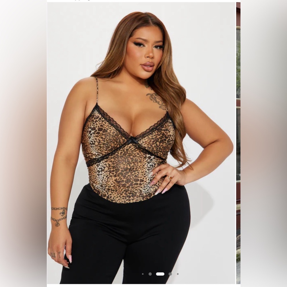 Fashion Nova Leopard Print Lace-Trim Cami Top in Brown and Black